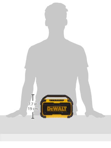DEWALT 20V MAX Bluetooth Speaker, 100 ft Range, Durable for Jobsites, Phone Holder Included, Lasts 8-10 Hours with Single Charge