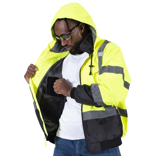 Pioneer Hi Vis - Waterproof, Reflective, ANSI Class 3, Rain Jacket with Detachable Hood