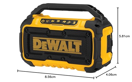 DEWALT 20V MAX Bluetooth Speaker, 100 ft Range, Durable for Jobsites, Phone Holder Included, Lasts 8-10 Hours with Single Charge