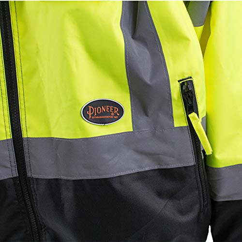 Pioneer Hi Vis - Waterproof, Reflective, ANSI Class 3, Rain Jacket with Detachable Hood