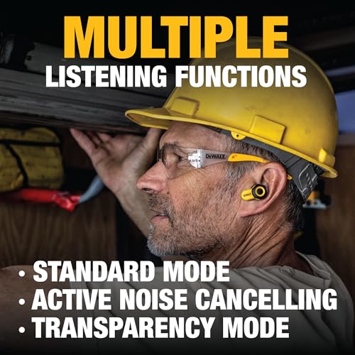 DEWALT Bluetooth Jobsite Pro X2 Earbuds, ANC, 38dB Noise Reduction, 10-Hour Runtime
