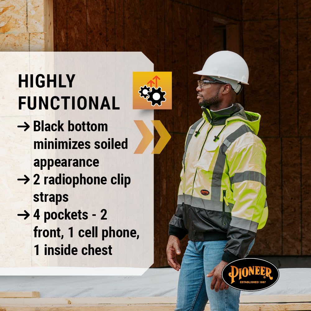 Pioneer Hi Vis - Waterproof, Reflective, ANSI Class 3, Rain Jacket with Detachable Hood