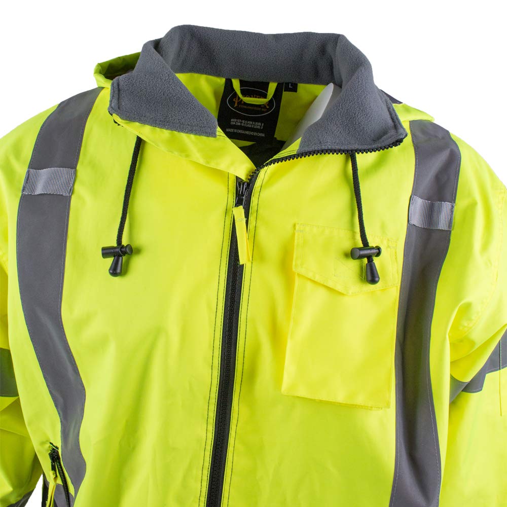 Pioneer Hi Vis - Waterproof, Reflective, ANSI Class 3, Rain Jacket with Detachable Hood
