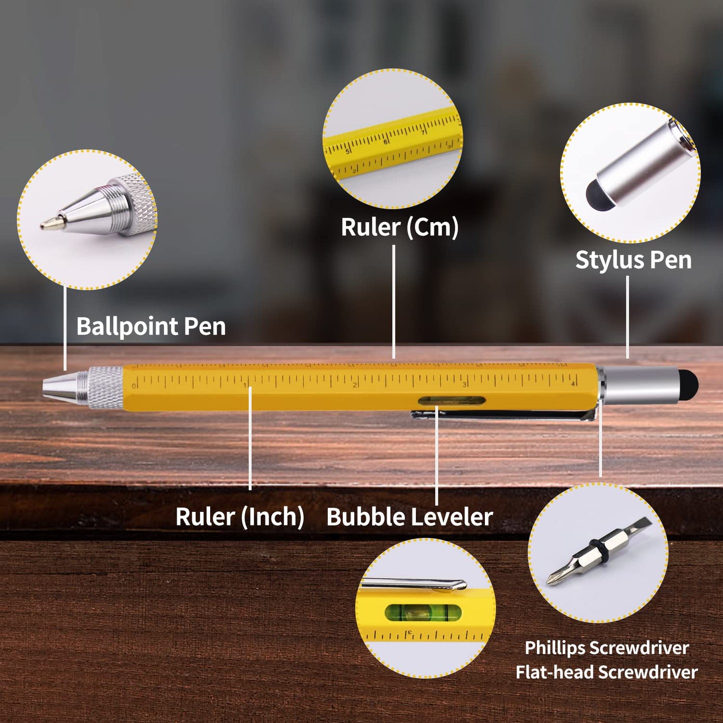 7 in 1 Multitool Pen, 3 Pack Multitool Tech Tool Pen Set for Men, Aluminum Construction Tools Gadget Stocking Stuffers Gifts for Dad Husband Father