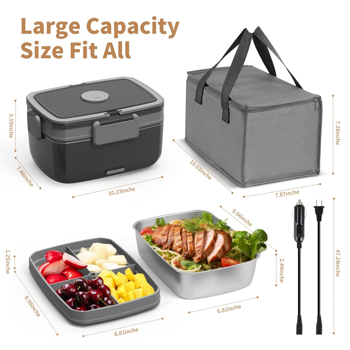 Geveniss Electric Lunch Box, Stainless Steel, Fast Heating for Truck and Job sites
