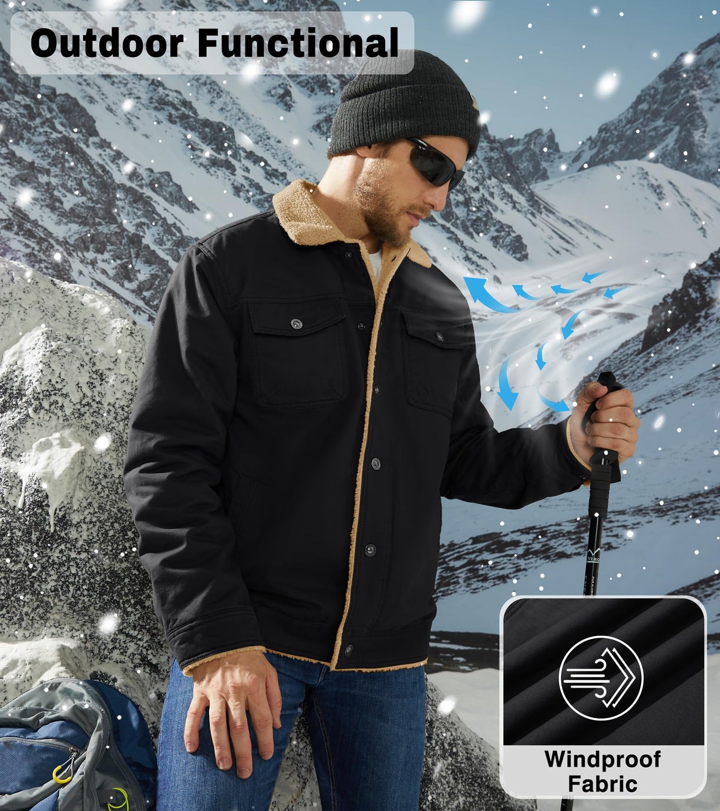 EKLENTSON Windbreaker Jacket With Multi Pockets