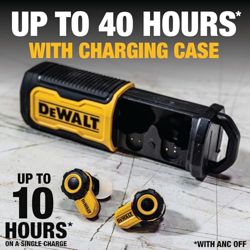 DEWALT Bluetooth Jobsite Pro X2 Earbuds, ANC, 38dB Noise Reduction, 10-Hour Runtime
