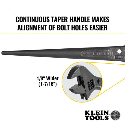 Klein Tools Extra Wide Adjustable Wrench, Made in USA, Construction Spud Wrench