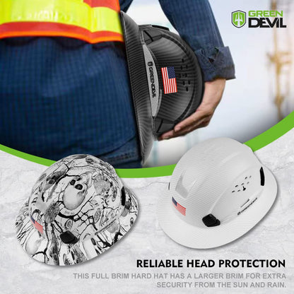 GREEN DEVIL Full Brim Hard Hat Vented Construction Safety Helmet OSHA