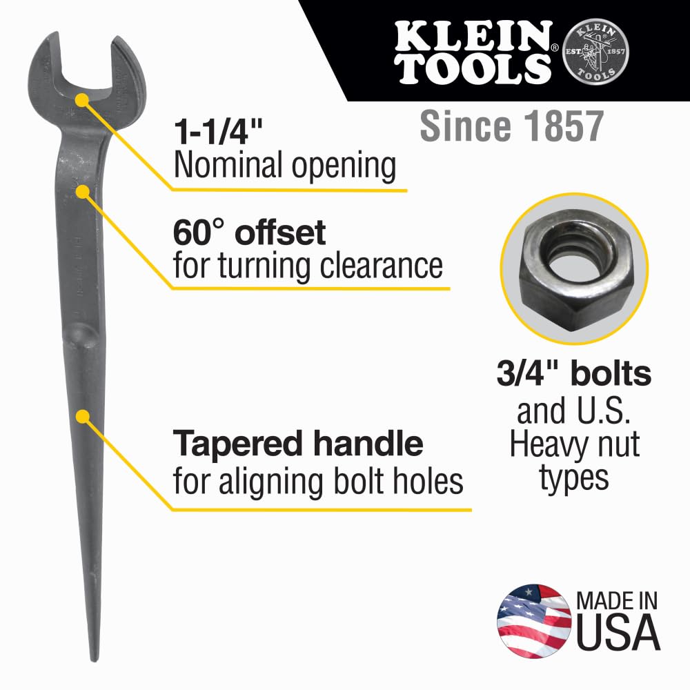 Klein Tools Spud Wrench 3/4-Inch Bolt for Heavy Nut, Made in USA