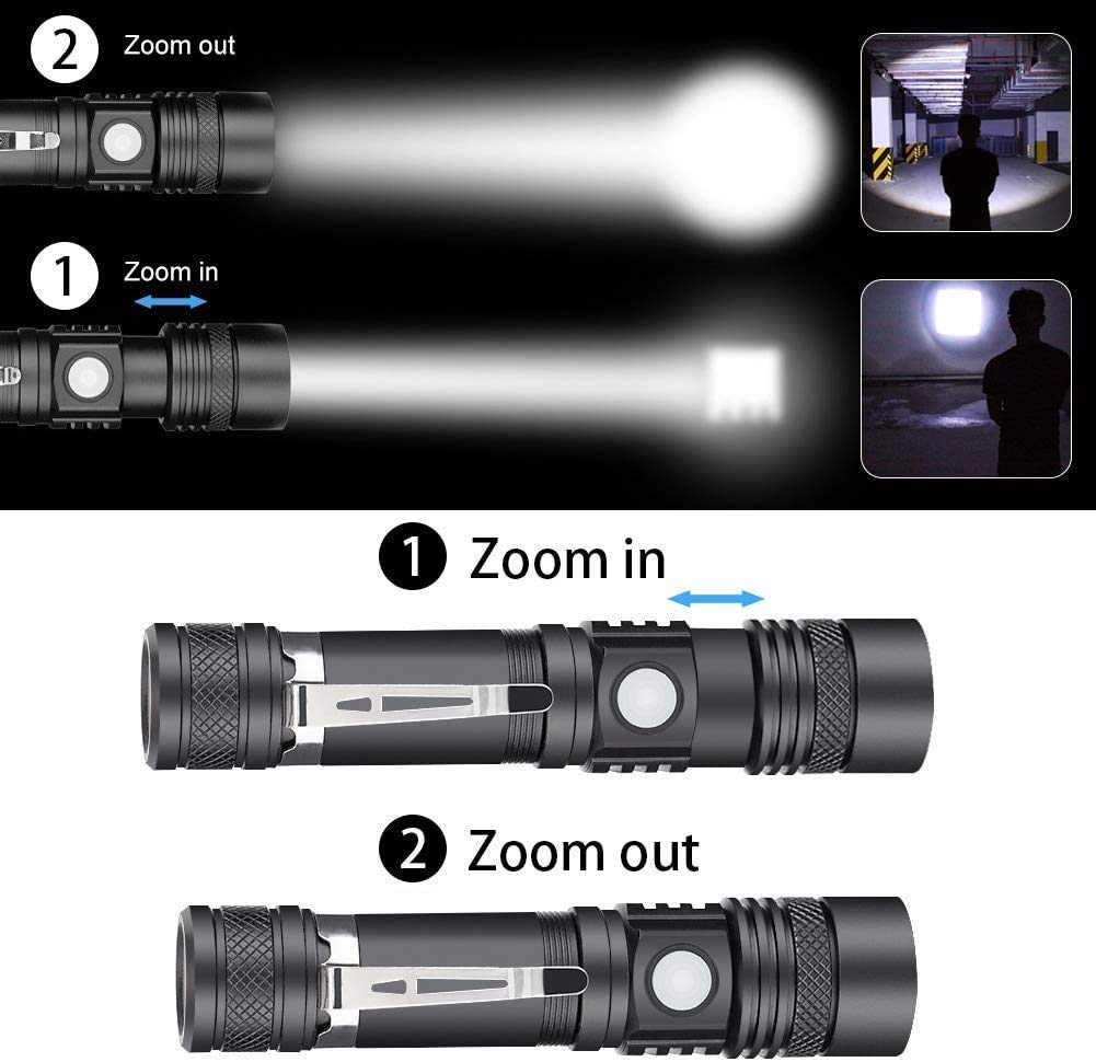 LED Tactical Flashlight Rechargeable (Waterproof, Zoomable, Pocket Size)