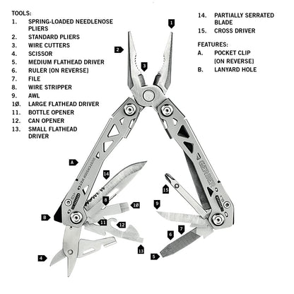 Gerber Suspension-NXT 15-in-1 Multi-Tool, Stainless Steel, Camping, Survival, Pocket Knife