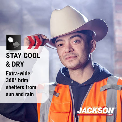 Jackson Safety Cowboy Hard Hat - Western Outlaw Style Construction Helmet with Full Brim Shade - ANSI Z89.1 & OSHA Compliant - (Multiple Colors)