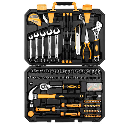 DEKOPRO 158-Piece Tool Set, Household and Auto Repair, with Plastic Toolbox Storage Case