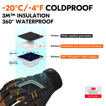 Vgo Waterproof Mechanic Glove, Anti-Vibration, Touchscreen, Heavy Duty, High Dexterity