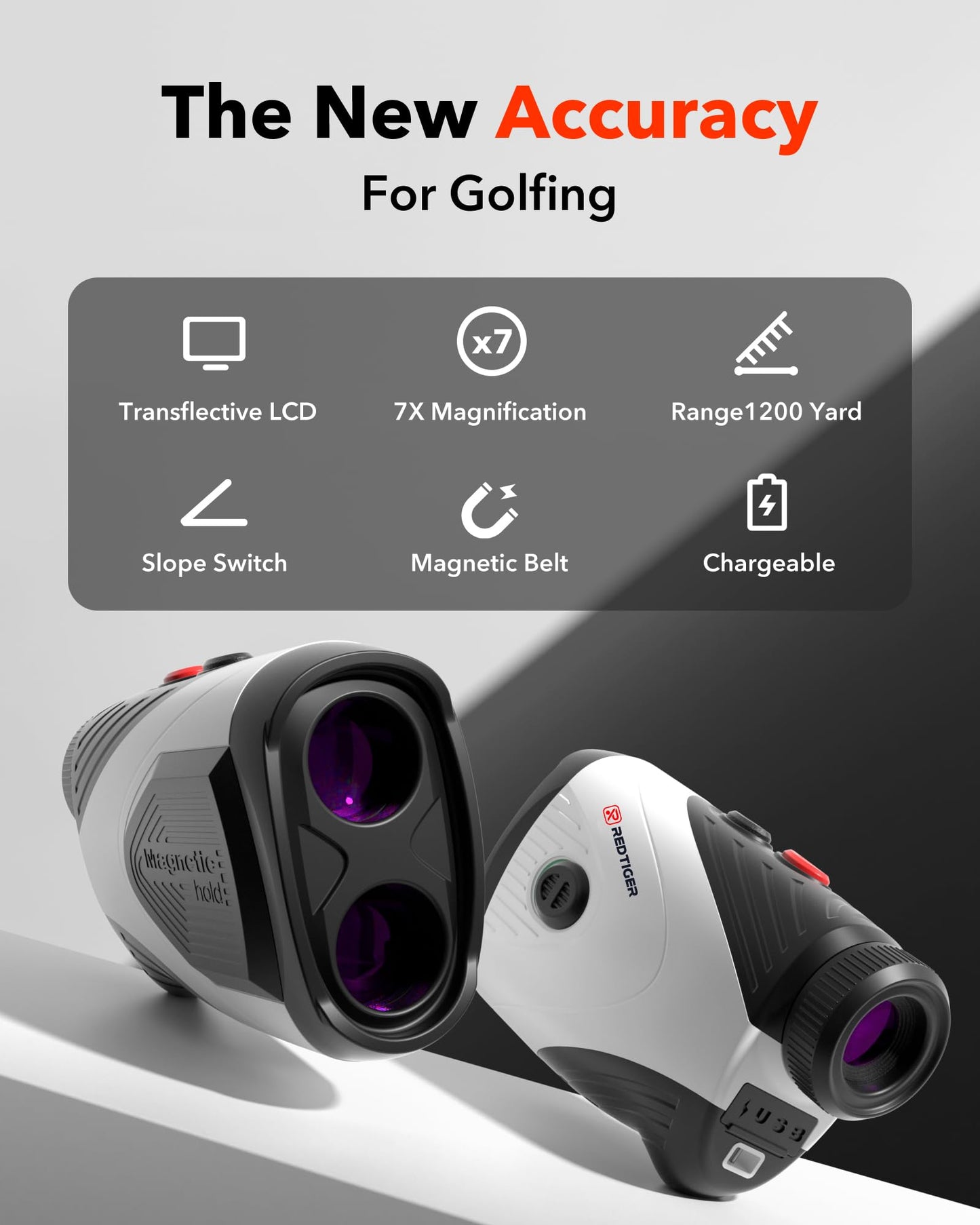 REDTIGER Golf Rangefinder, 1200 Yards, Slope, 7X Magnification, Rechargeable