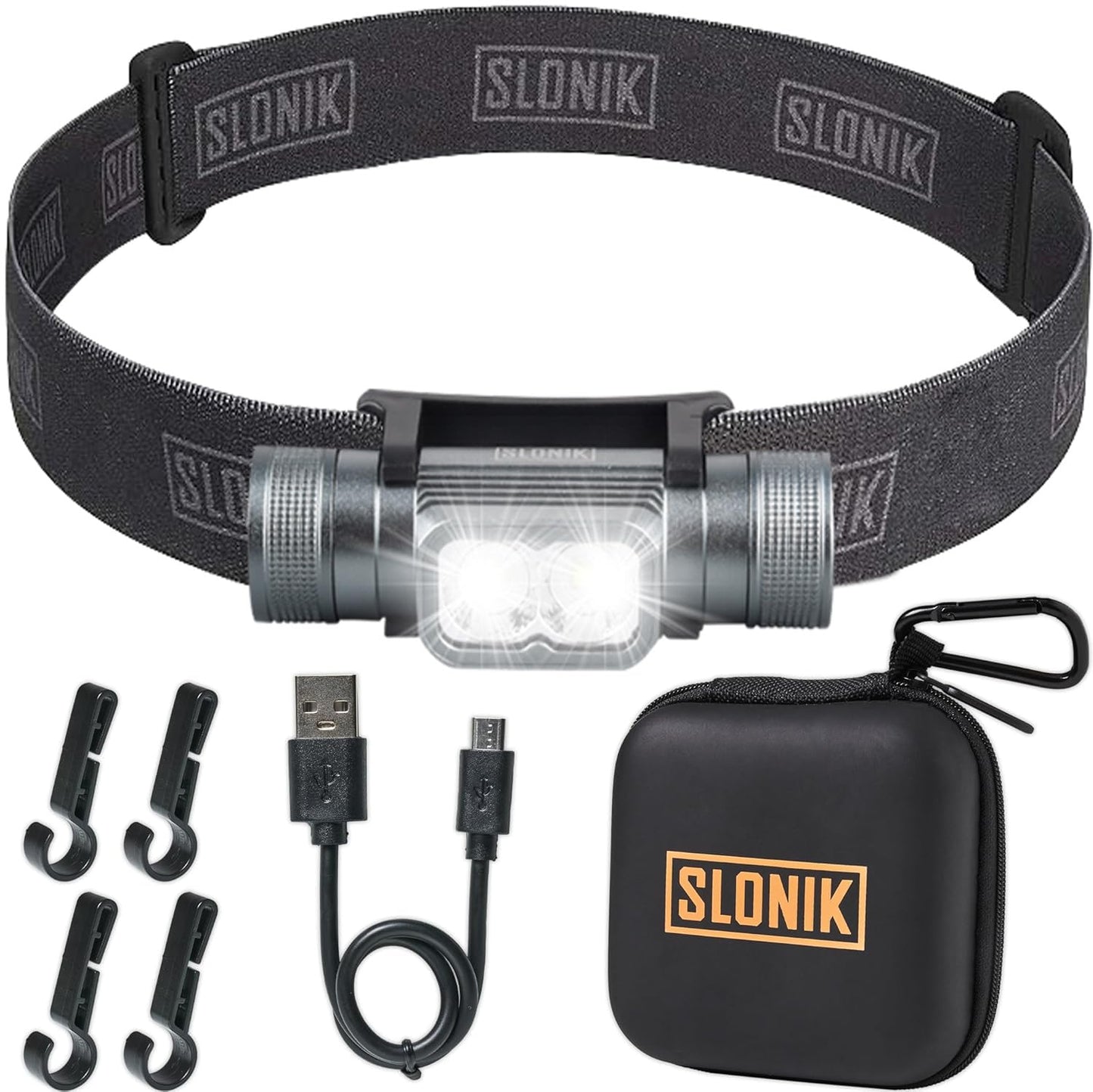 SLONIK Rechargeable Hardhat and Headlamp, 1000 Lumen, USB, IPX4 Waterproof, 60ft Beam