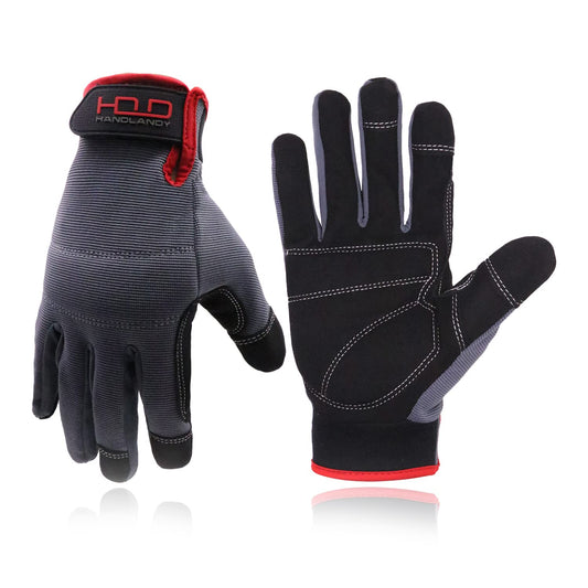 HANDLANDY Mens Work Gloves Touch screen, Synthetic Leather Utility Gloves