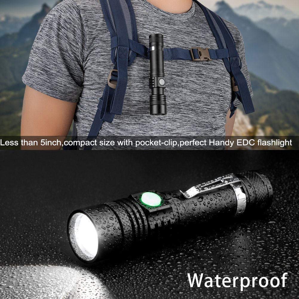 LED Tactical Flashlight Rechargeable (Waterproof, Zoomable, Pocket Size)