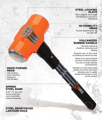 Groz 16" Indestructible Sledge Hammer, 8 lb