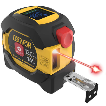 LEXIVON 2-in-1 Laser Tape Measure, 130ft Laser Meter, LCD Screen, AutoLock Tape