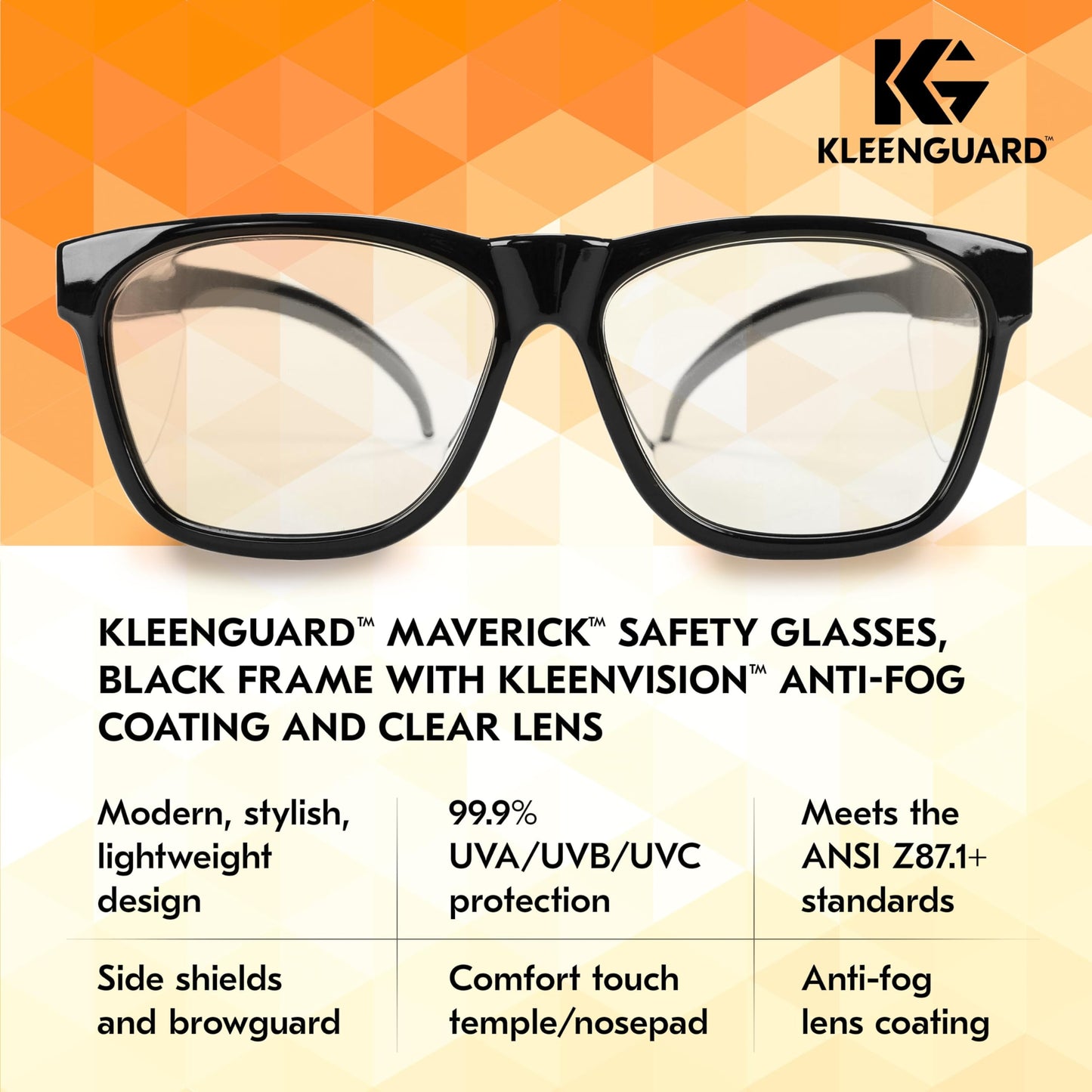 KLEENGUARD V30 Maverick Safety Glasses, Clear Lenses, Anti-Fog, Black Frame, Carrying Case