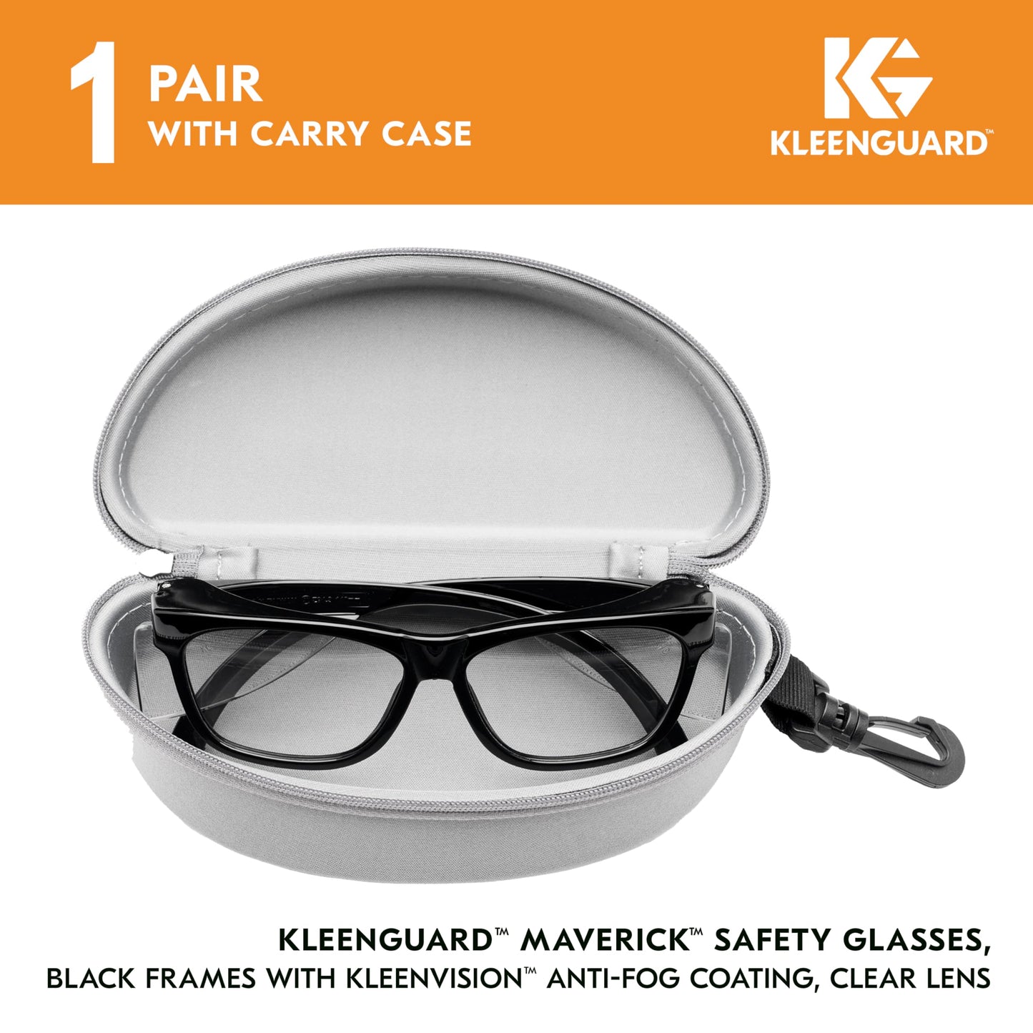 KLEENGUARD V30 Maverick Safety Glasses, Clear Lenses, Anti-Fog, Black Frame, Carrying Case