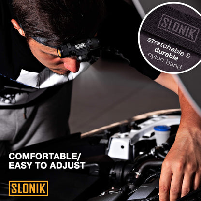 SLONIK Rechargeable Hardhat and Headlamp, 1000 Lumen, USB, IPX4 Waterproof, 60ft Beam