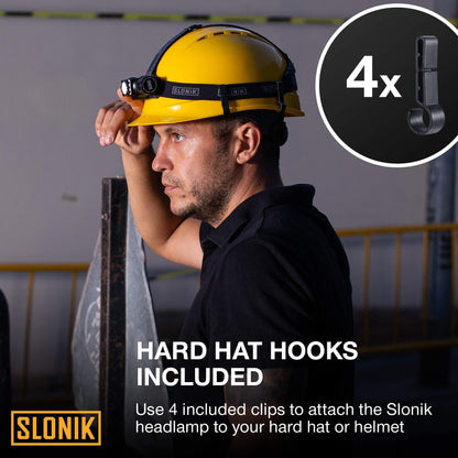 SLONIK Rechargeable Hardhat and Headlamp, 1000 Lumen, USB, IPX4 Waterproof, 60ft Beam