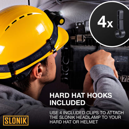 SLONIK Rechargeable Hardhat and Headlamp, 1000 Lumen, USB, IPX4 Waterproof, 60ft Beam