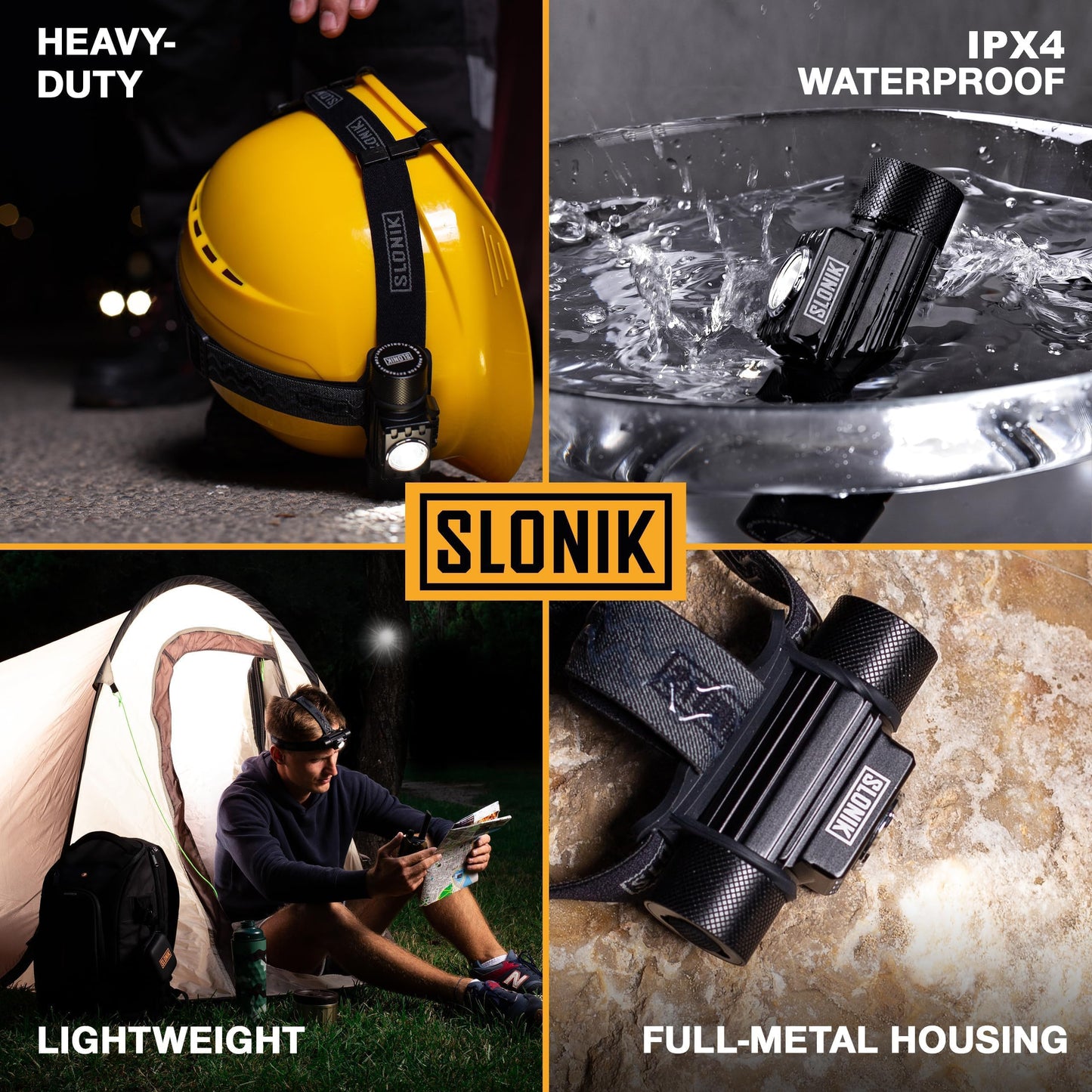 SLONIK Rechargeable Hardhat and Headlamp, 1000 Lumen, USB, IPX4 Waterproof, 60ft Beam